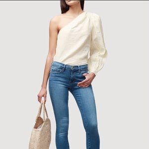 FRAME DENIM ONE SHOULDER LINEN BLOUSE TOP SIZE XS